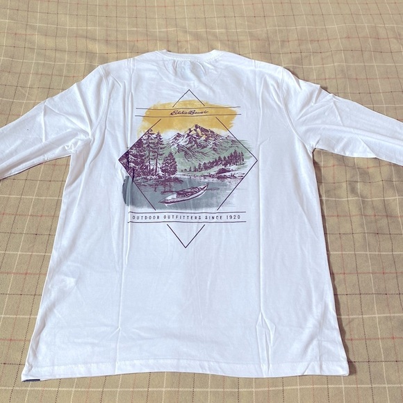 Eddie Bauer nwt cotton blend white long sleeve tee shirt pullover crew sz L - Picture 5 of 10